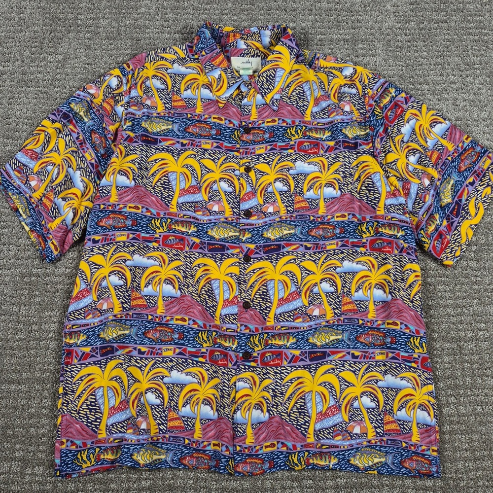 Vintage 90s Reyn Spooner Hawaiian Shirt Mens XL Miles Collection Rayon Tropical